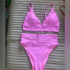 Aerie triangle bikini top and high cut cheeky bottom size Large